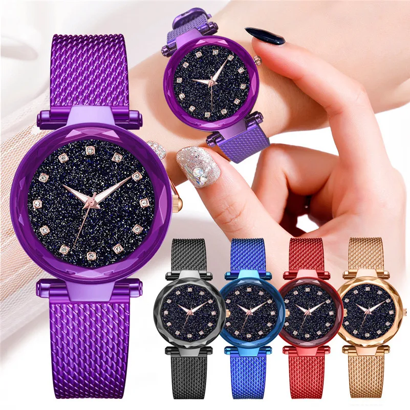 Women Watches Fashion Simple Quartz Mesh Strap Ladies Casual Crystal Star Sky Wristwatch Female Clock Dress Gifts reloj mujer /D | Наручные