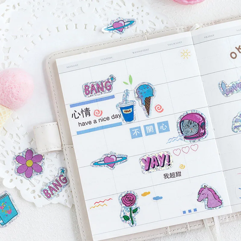 100pcs/pack Cute Cartoon Laser Paper Sticker DIY Papeleria Stationary Scrapbooking Dairy Photo Album Decorative Label Stickers | Канцтовары