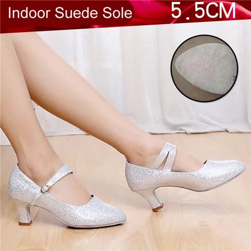 5.5cm-White Silver Женская танцевальная обувь с закрытым носком; блестящие Бальные вечерние туфли для танго; современные танцевальные туфли на каблуке для женщин; закрытый Каблук 3,5/5,5 см - Цвет: 5.5cm-White Silver