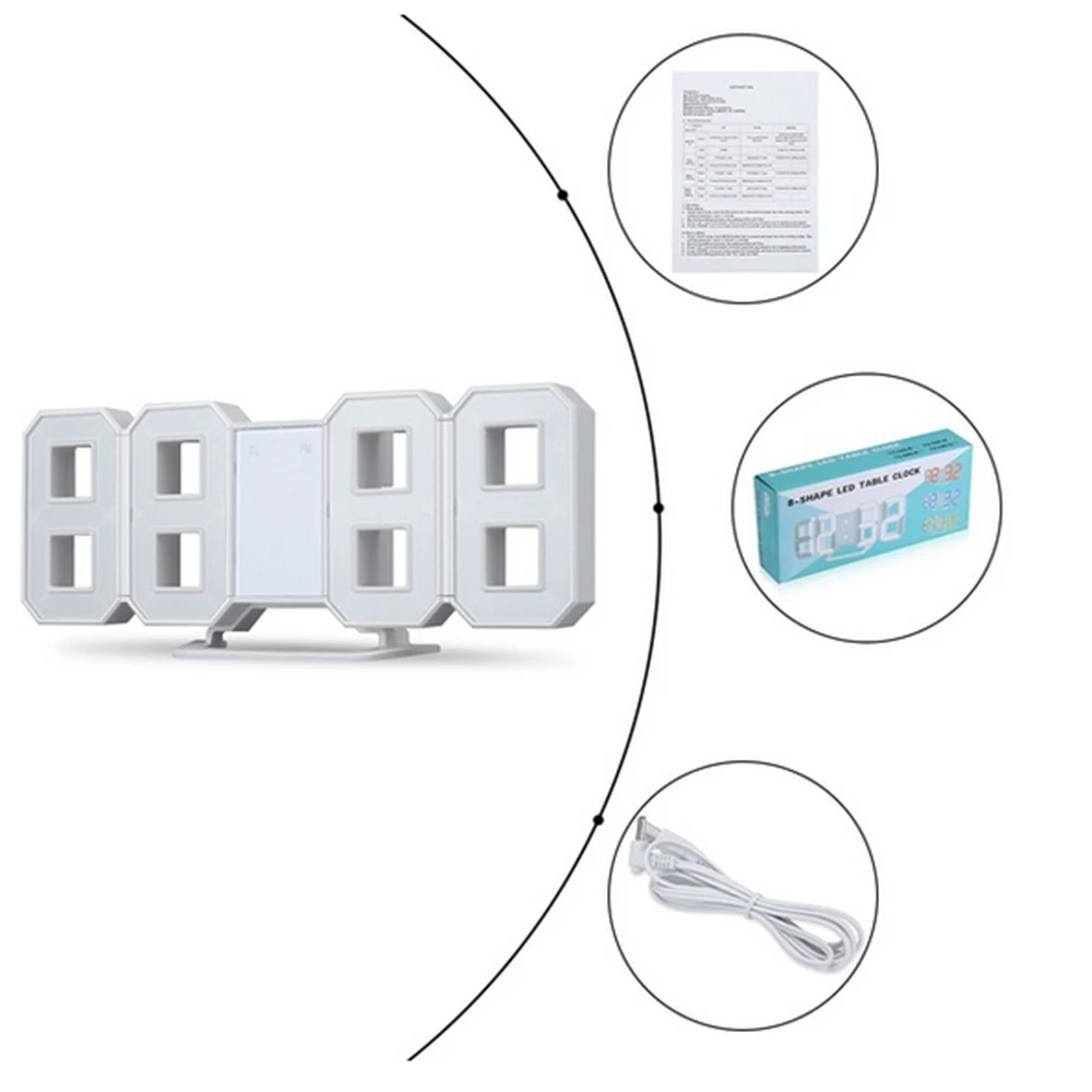 Цифровой большой 3D Будильник Белый светодиодный дисплей цифровые цифры