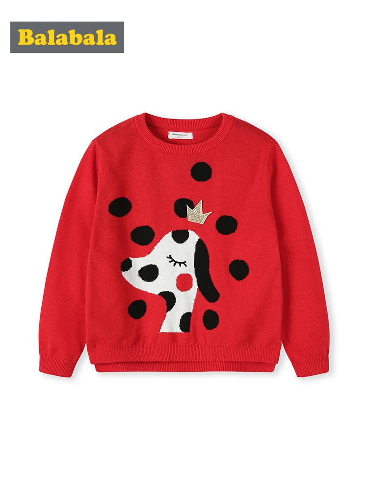 Детский свитер Balabala хлопковый с длинными рукавами и круглым вырезом для девочек