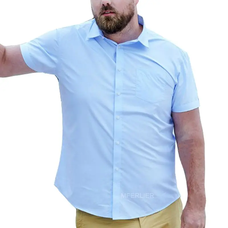 Небесно-голубой MFERLIER летние мужские рубашки 5XL 6XL 7XL 8XL 9XL 10XL бюст 160 см плюс размер с коротким рукавом Блузы больших размеров для мужчин 4 цвета - Цвет: Небесно-голубой