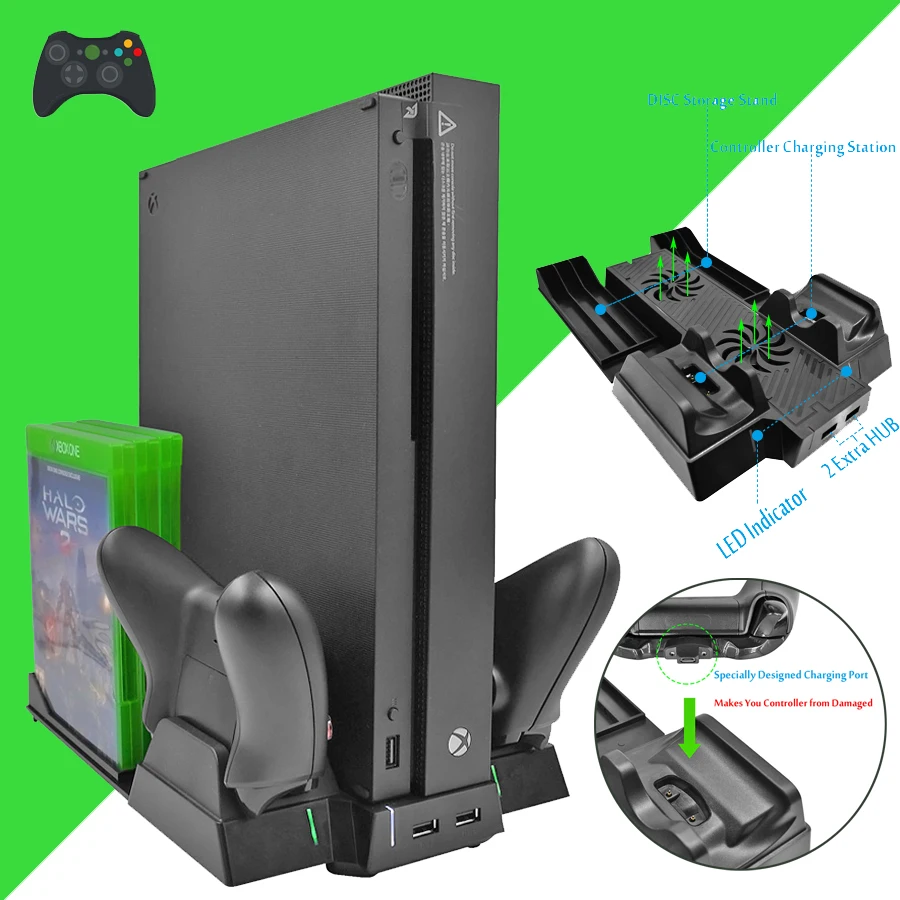 Вертикальная подставка для Xbox One X игровая консоль и двойной контроллер зарядное