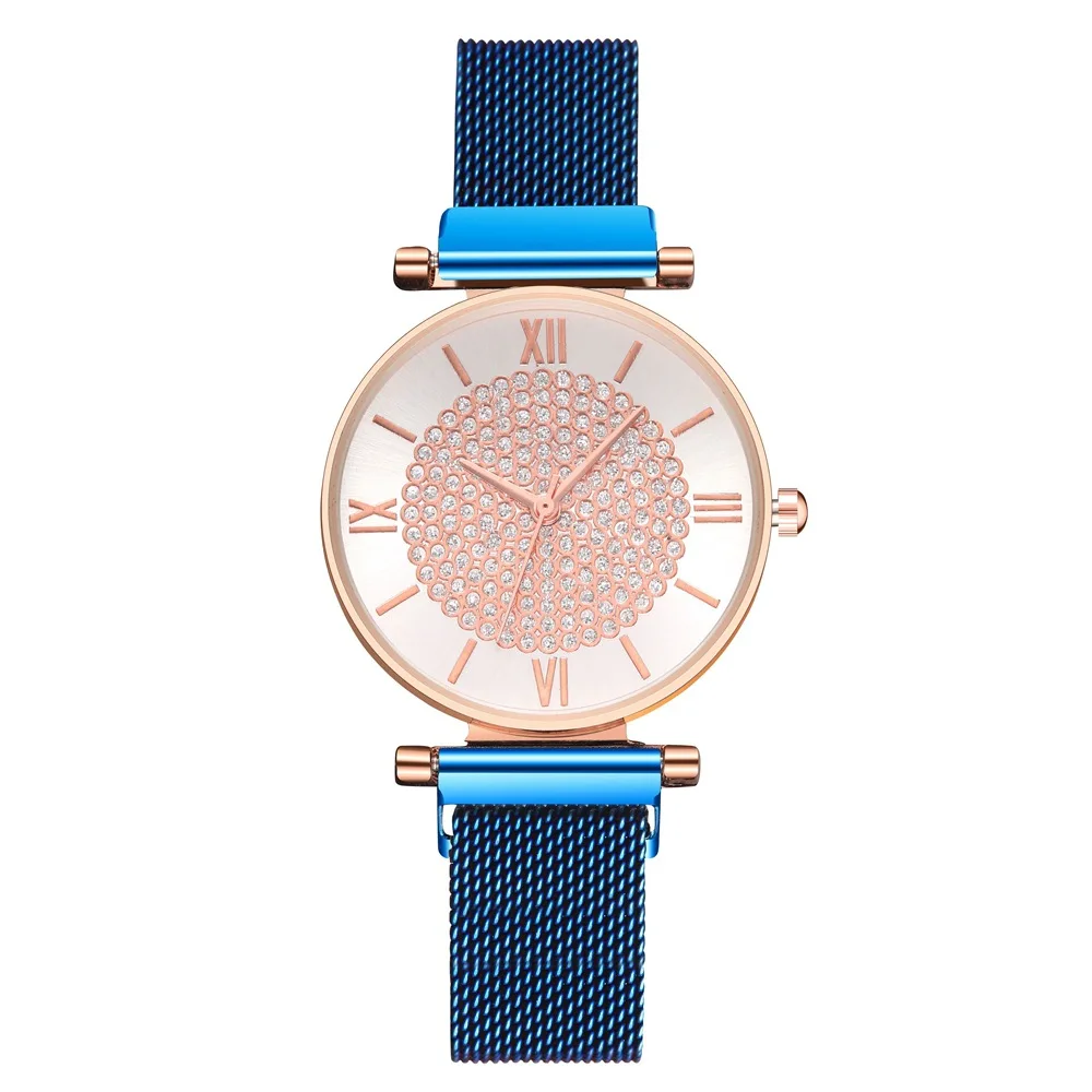 Синий Luxus Frauen Uhren Damen Magnetische звездное небо Uhr Mode Diamant Weibliche кварц Armbanduhren relogio feminino zegarek damski - Цвет: Синий