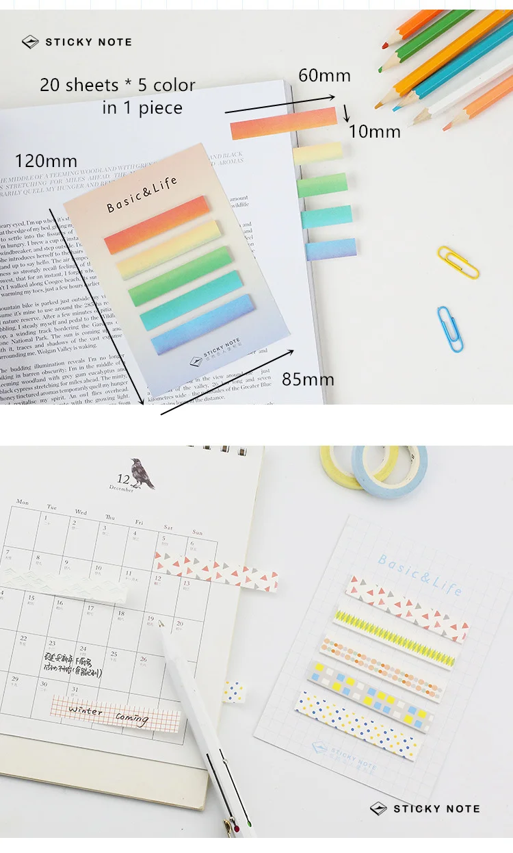 

4 pcs Basic & Life memo pad Mini Rainbow sticky note Flower tag Index post sticker Stationery Office School supplies A6910