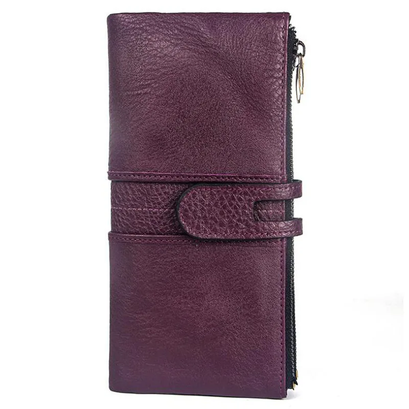 purple Модный женский кошелек из натуральной кожи, Женский кошелек из воловьей кожи с карманом для монет, Длинный Простой многофункциональный Женский кошелек в стиле ретро - Цвет: purple