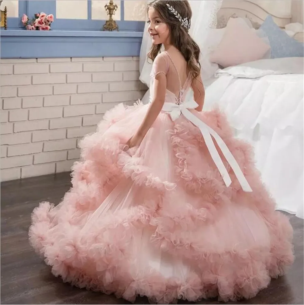 Princess Flower Lace Tutu Girl Dress Wedding Evening Mopping Long Fluffy Elegant Party Costume Kids 10 12 Years | Детская одежда и