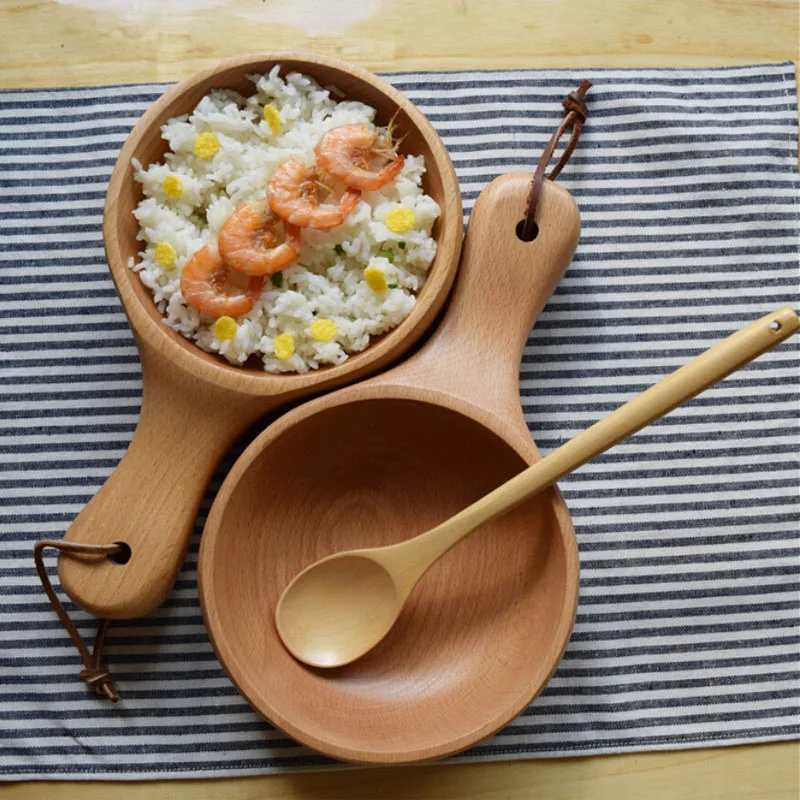 Большая Твердая здоровая деревянная чаша с длинной ручкой миска для фруктового