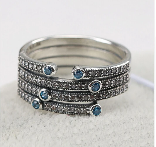 Аутентичные Стерлингового Серебра 925 Кольцо С голубой Цирконий Оригинальные