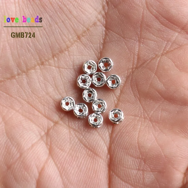 4mm 6mm 8mm Metal Rose Gold Silver Color Bronze Plated Crystal Rhinestone Rondelle Spacer Beads for Diy Bracelet Making 100Pcs | Украшения