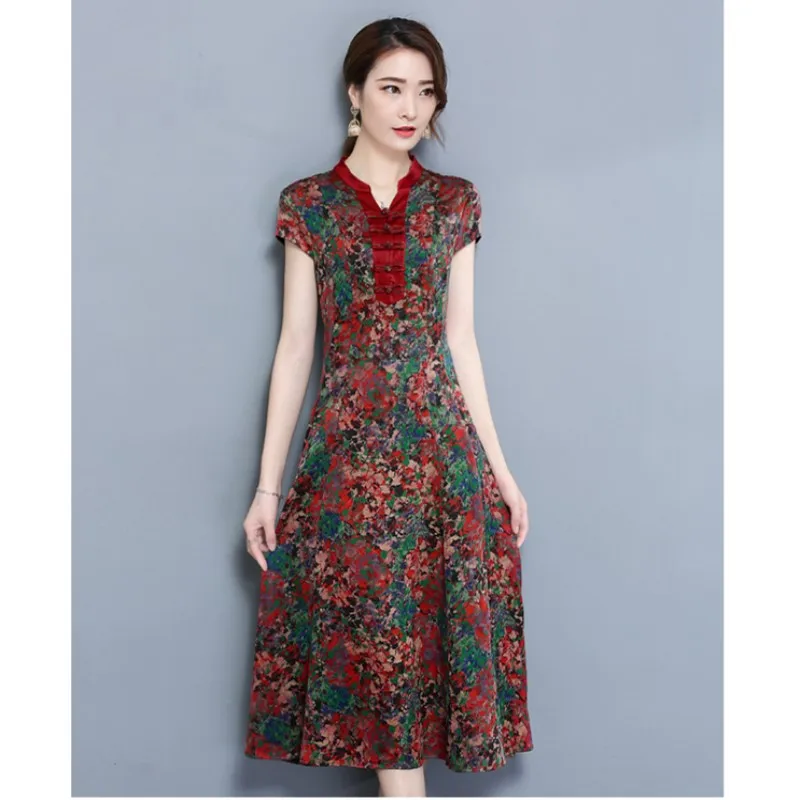 Женское платье из искусственного шелка с винтажным принтом|silk dress|mulberry silk dressdress