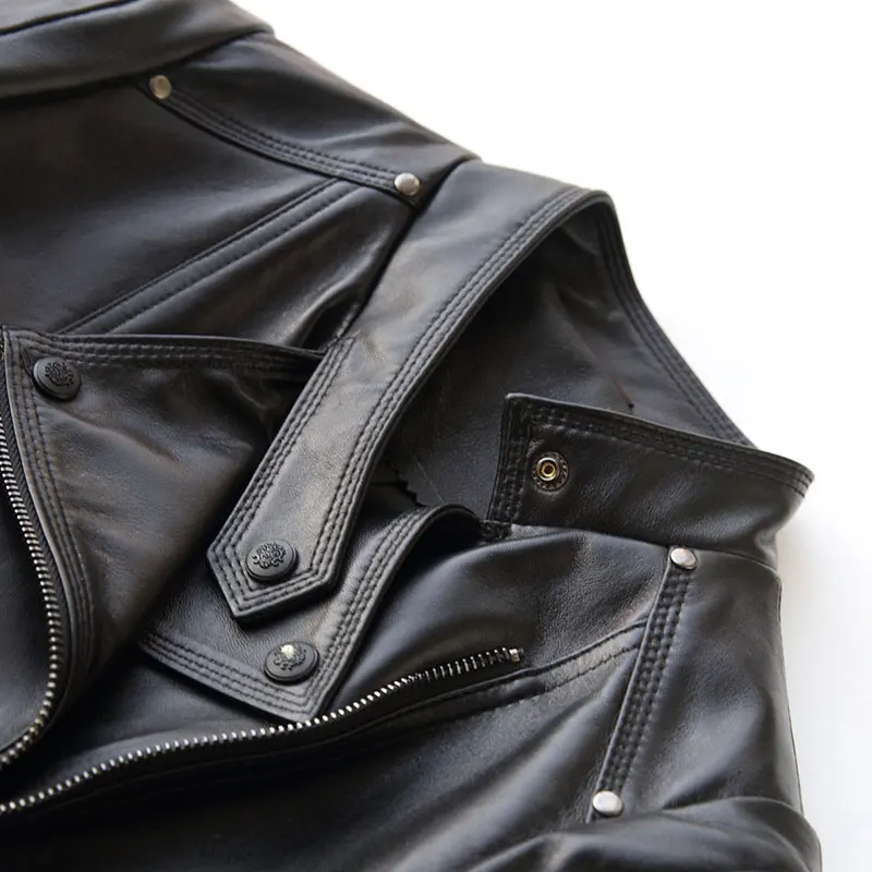 Женская куртка из натуральной кожи AYUNSUE короткая мотоциклетная 100% овечьей