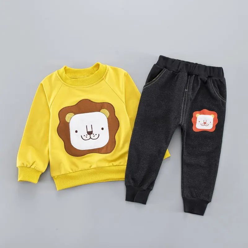 2Pcs Children's Set Boys Clothing Kids Cartoon Lion Print Cotton Sweatshirt Tops Denim Pants Sets |
