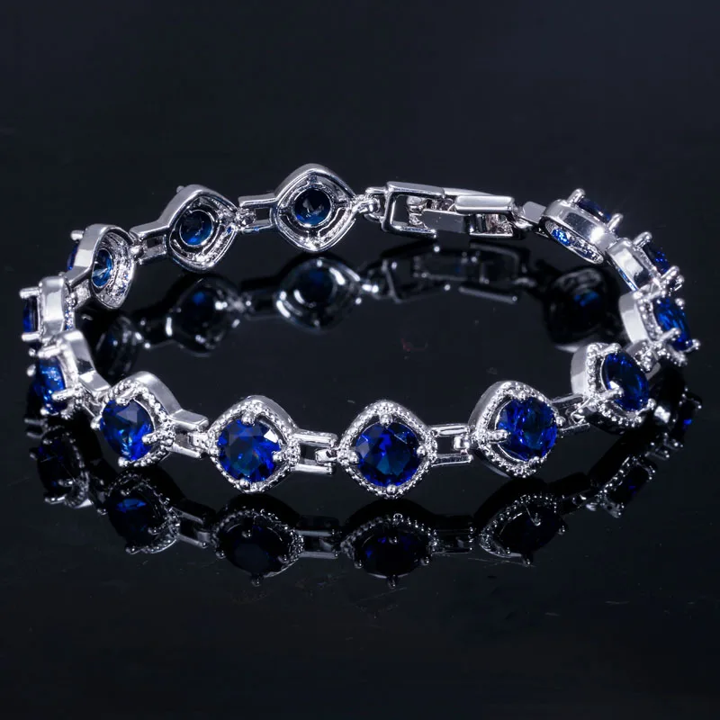 blue ThreeGraces AAA круглый, кубический цирконий Кристалл проложенный серебряный цвет теннисный браслет для женщин костюм аксессуары вечерние подарок BR114 - Окраска металла: blue