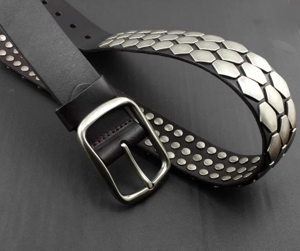 Мужской Байкерский ремень из натуральной кожи с металлическими блестками|gift
