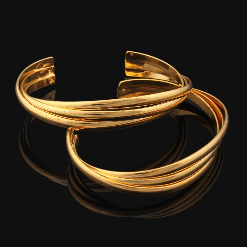 Классические круглые браслеты для мужчин и женщин медные золотого цвета