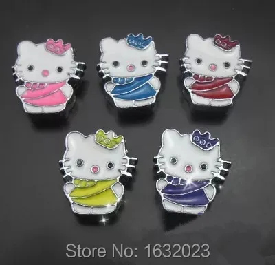 Лидер продаж! 20 шт./лот 8 мм Hello Kitty слайд прелести подходят для 8 мм браслет или ремень, SC38