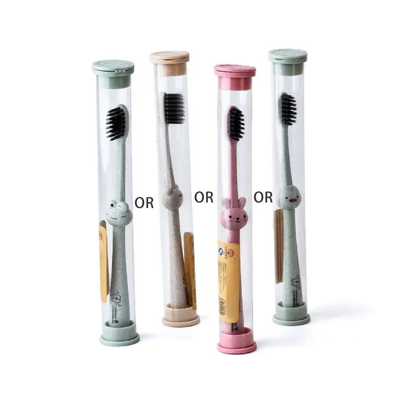 Cepillo de dientes para beb&eacute; con mango de dibujos animados, cuidado bucal, paja de trigo Natural, bamb&uacute;-5