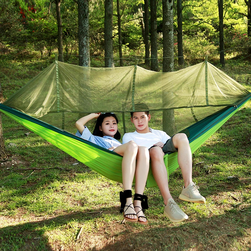 

Hot Handy Portable Hammock Double/Single Folded Person In Bag Mosquito Hook Hanging Bed For Camping Travel Kits Outdoor Camping