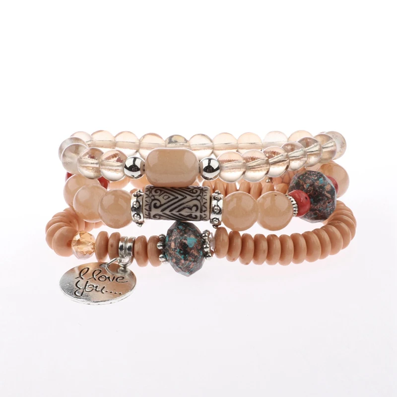 OIQUEI Fashion Jewelry 3PCS/Set Bohemian Vintage Womens Bracelets Multilayer Natural Stone Beads Charm Bracelets For Women