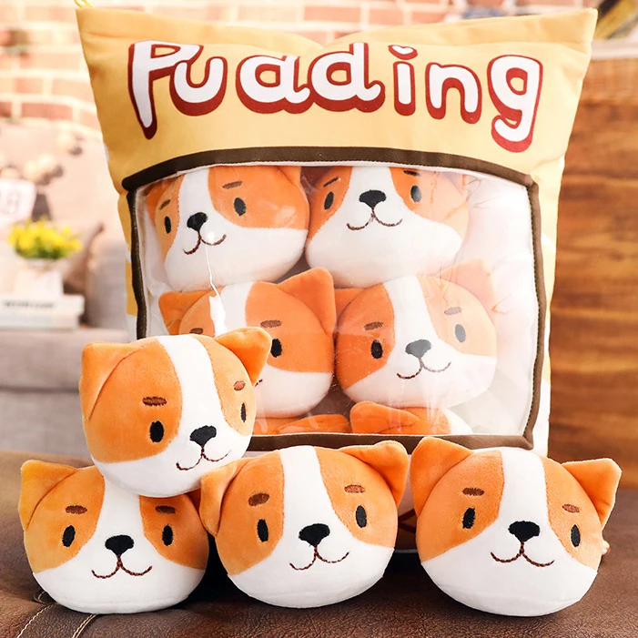 

candice guo! super cute plush toy lovely one bag pudding shiba dog puppy soft stuffed cushion pocket birthday Christmas gift 1pc