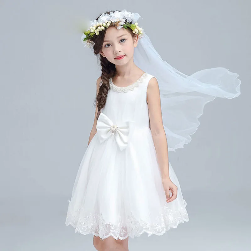 2017 Summer Girls Wedding Dress Children's Cloth O-Neck Sleeveless Party Princess Kids Clothing 8 Year Vestido With Bow | Детская