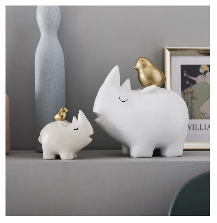 Rhinoceros птица девушка статуя украшения Животное украшение магазин окно мебель