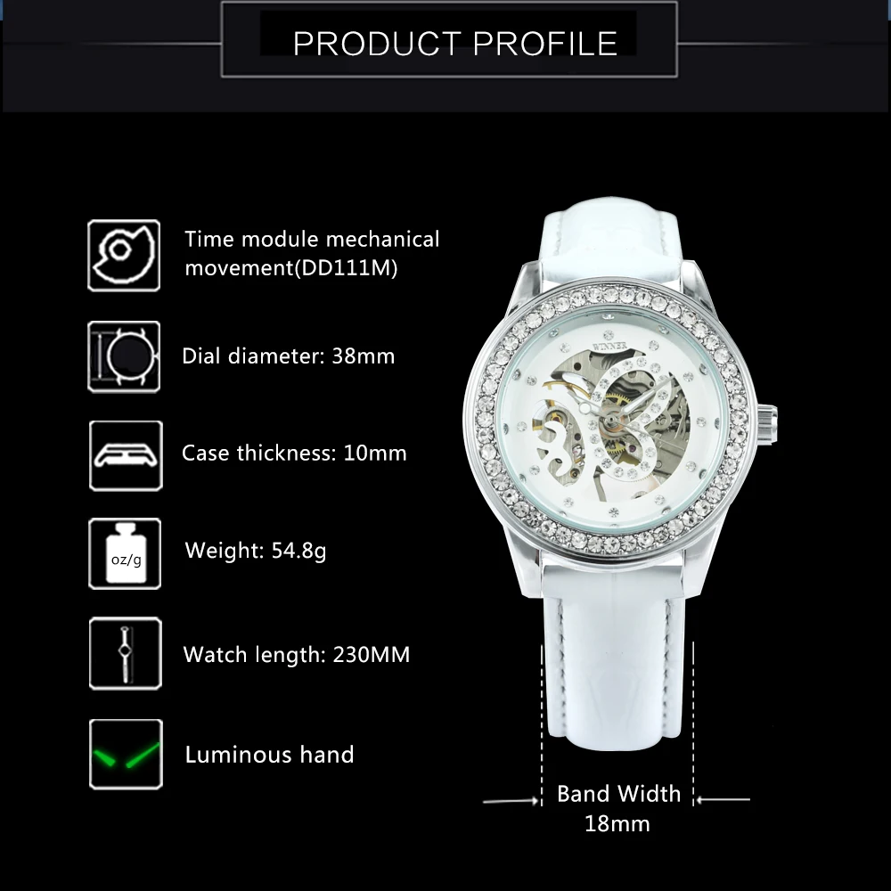 Часы наручные WINNER женские механические брендовые Роскошные Элегантные