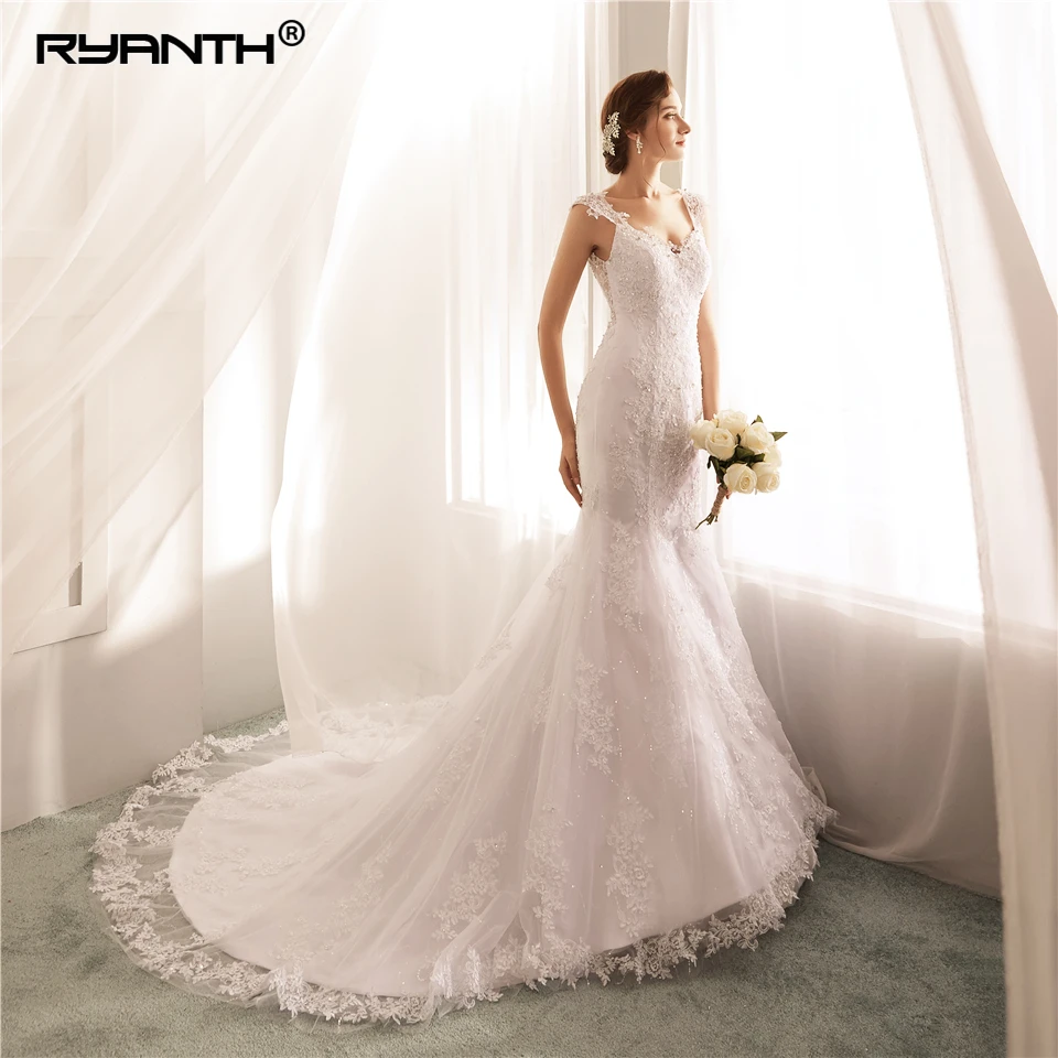 Блестящее кружевное свадебное платье русалки 2019 Дешевое de mariee на заказ Vestido Noiva