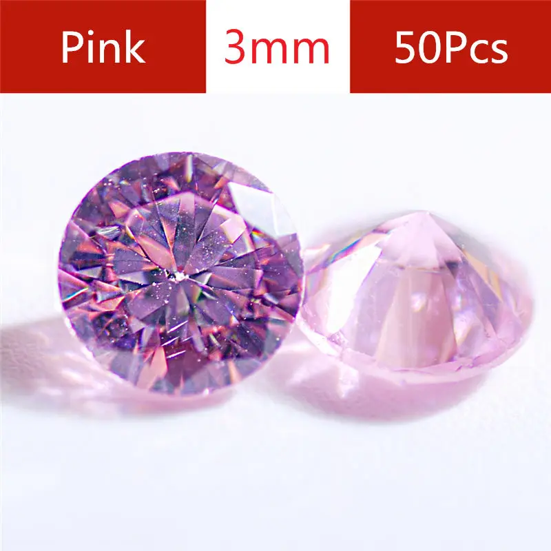3mm - 50pcs 3 4 5 мм Красочные кубический цирконий 50 шт./лот круглая машинная резка лаборатория Циркония Камень блестящая огранка искусственные камни для ювелирных изделий - Цвет: 3mm - 50pcs