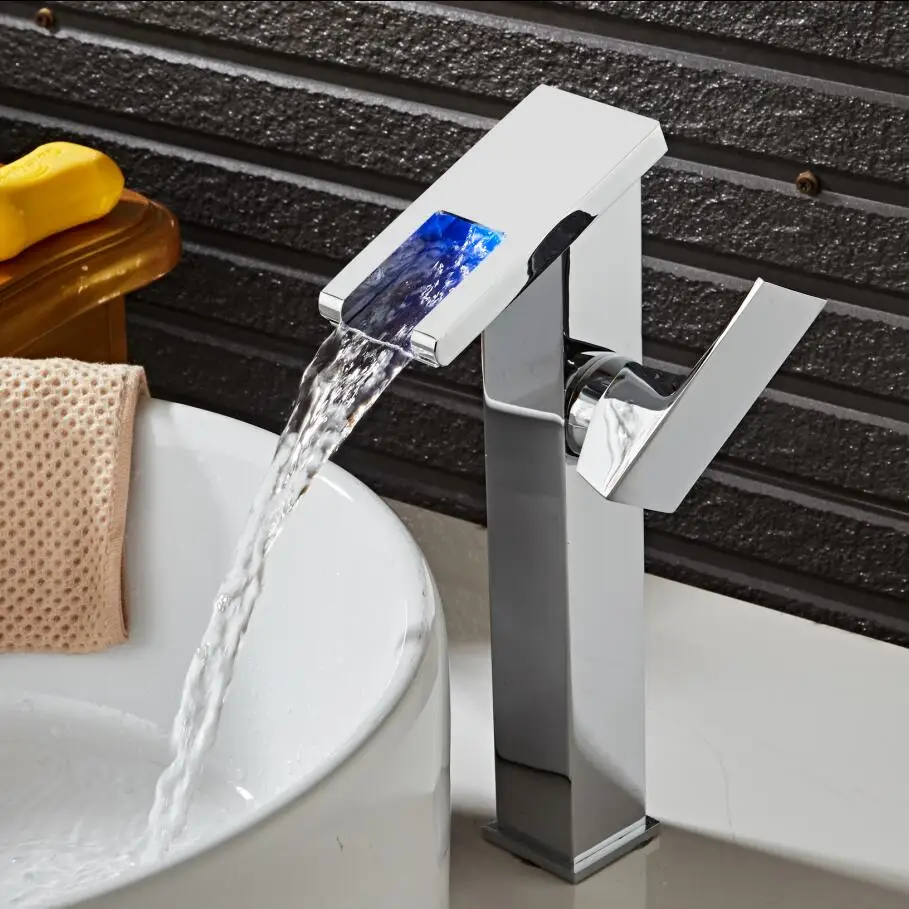 Bathroom Faucet with LED light Chrome Polished Led Tap Basin Deck Mounted Sink Mixer Will Change | Обустройство дома