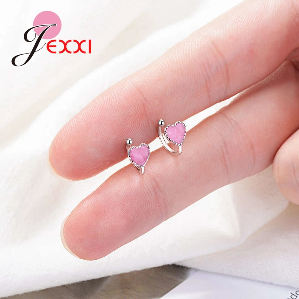 

2020 New Arrival 925 Sterling Silver Jewelry Earring Clip Romantic Pink Heart Jewelry Stylish Casual Party Ceremony Gifts Hot