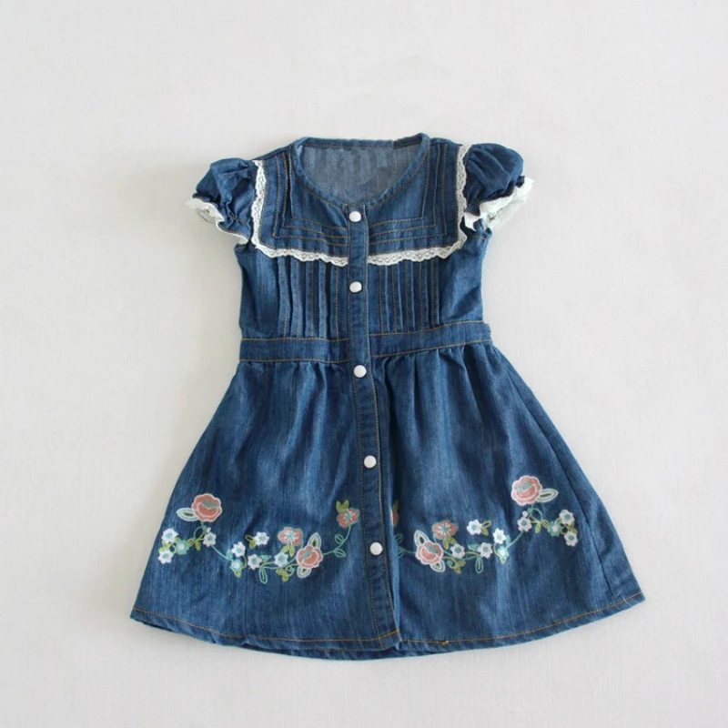 Hot children's clothing 3D flower baby girls dress cowboy kids lace casual princess dresses bebe fashion denim bib | Детская одежда
