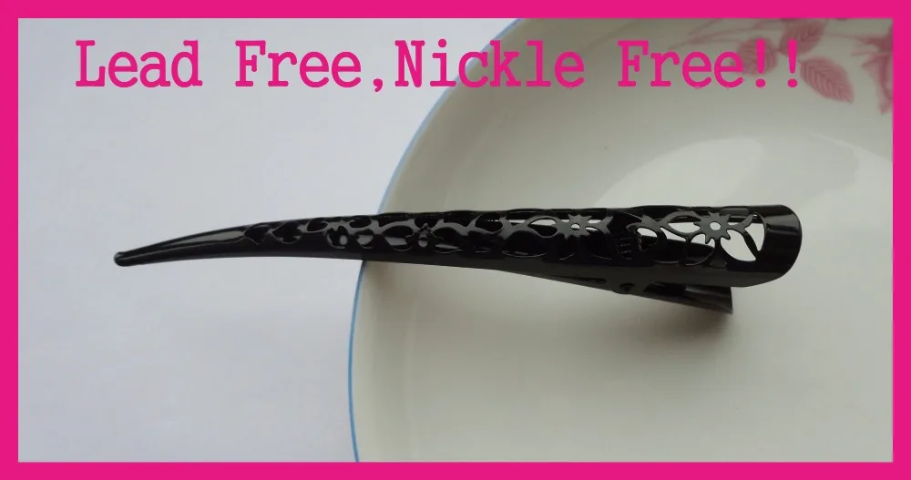 

10PCS 13.0cm 5.15" Black Filigree Five Petals Flower Plain Metal Beak Clips For hairdressing salon at nickle free,lead free