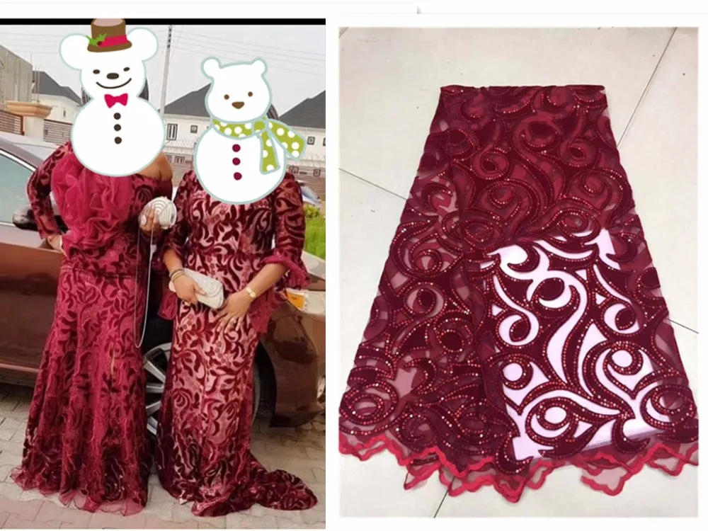 

African Lace Fabric High Quality African Tulle Lace Fabric With Sequins Velvet French Net Lace For Women Dress New 2019 Purple