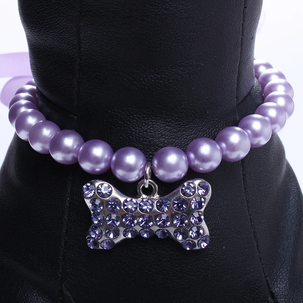 Собака Кошка жемчуг ожерелье воротник Bling Стразы Подвеска с изображением кости питомца щенка Свадебные украшения для женщин щенка чихуахуа Йорк