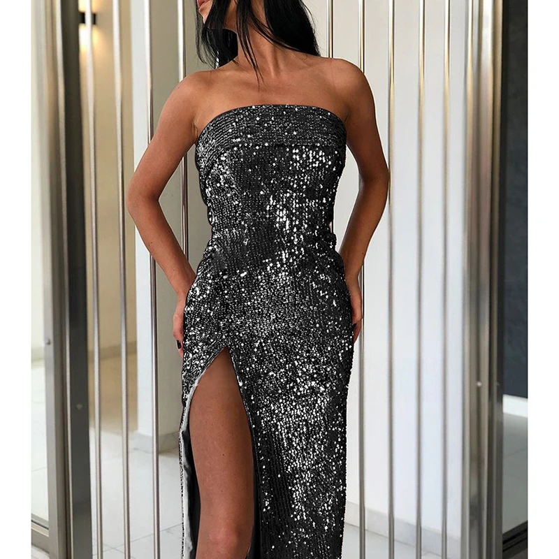 

Off shoulder sequin dress women Strapghetti strap slit sexy dress Summer 2019 Night club party dresses Elegant bodycon vestidos