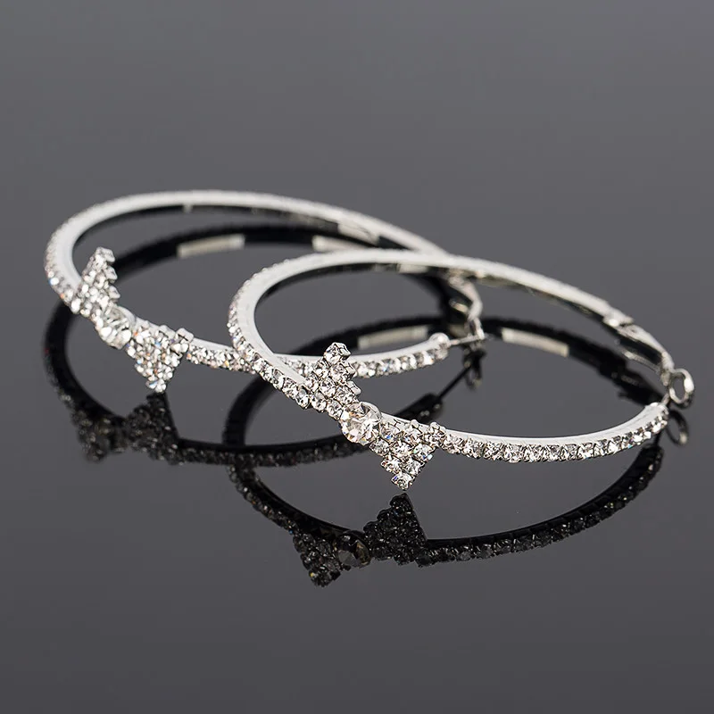 Earring crystal bow big circle earrings hoop 2016 for women #E090 | Украшения и аксессуары