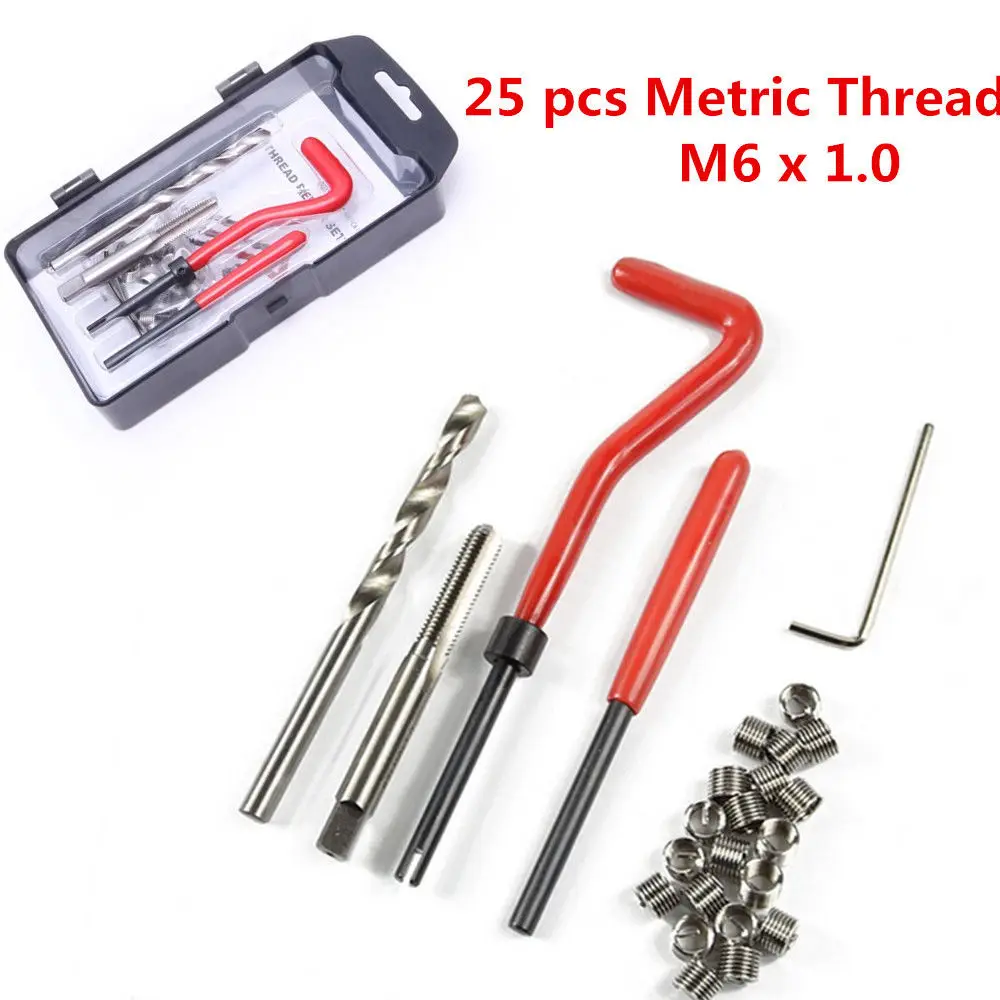 

25pcs Thread Insert Installation Kit Recoil Repair Tool Drill Tap M6 x 1.0