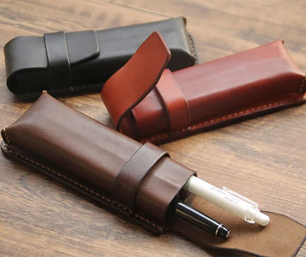 

100% Genuine Leather Pen Pouch 1 hole Pencil Bag case holder Vintage Cowhide Leather Handmade Creative Office Stationary 1282A