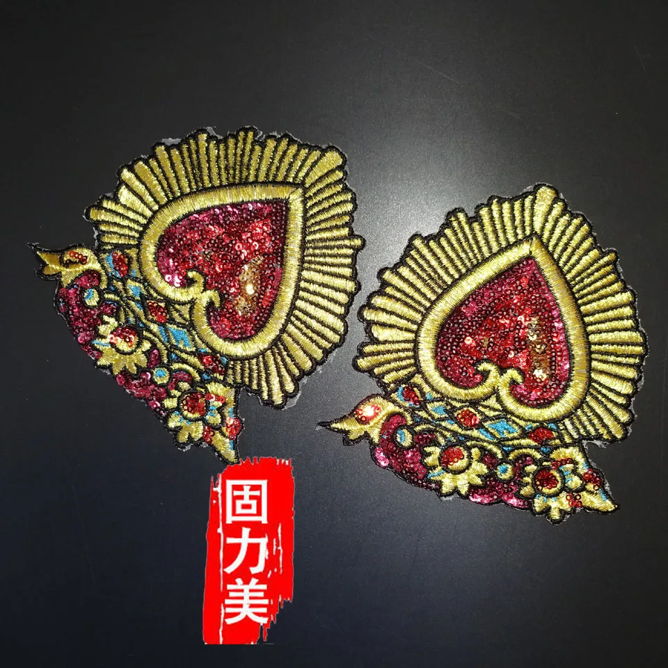 2pc Embroidery Badge Death Card Poker A of Spades heart Patch Embroiderd Sequin heart Applique sewing Patch