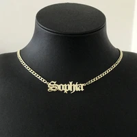 fashion cuban chain stainless steel personalized old english name necklace pendants for women jewelry custom choker best gift