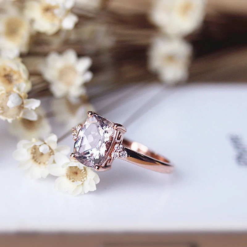 DUPUY Morganite кольца 7*9 мм 1.7ct Подушка резка обручальное кольцо Классические 14k розовое