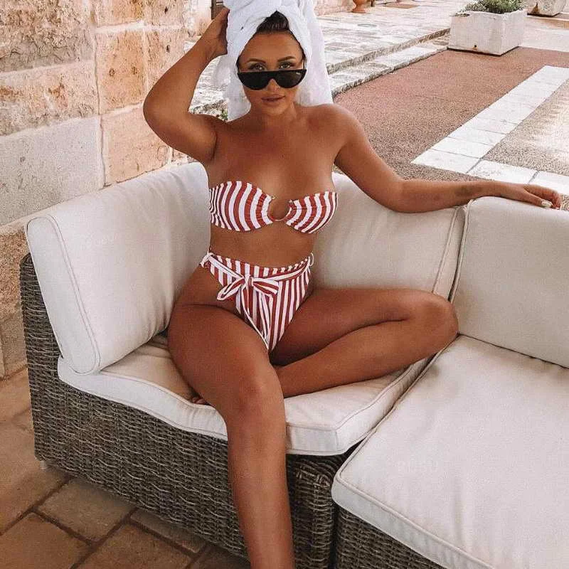 Женский купальник-бикини eBay летний сексуальный купальник в полоску с высокой