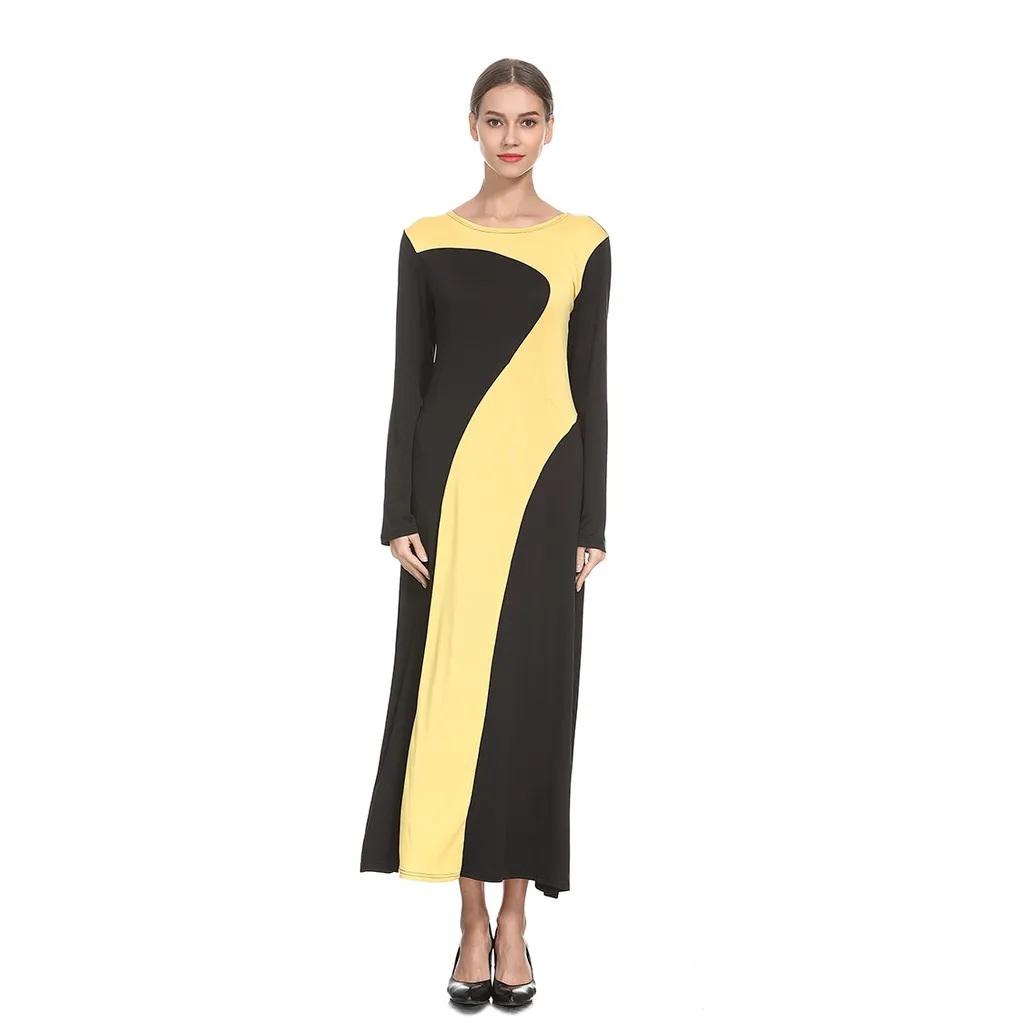 2019 Muslima Jubah Fashion Basic женское желтое Черное Длинное Платье Макси|Женские платья| |