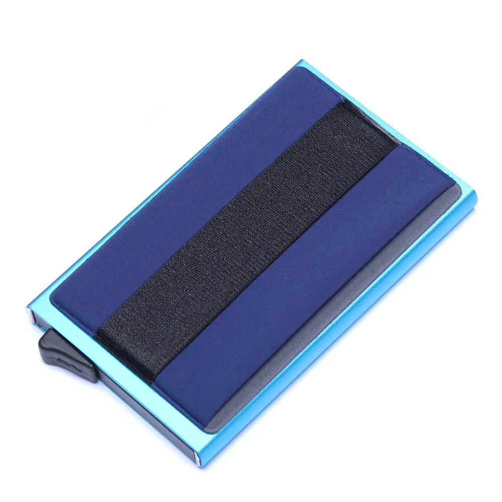 Blue Алюминиевый кошелёк с задним карманом ID карты держатель RFID Блокировка мини тонкий металлический кошелек автоматический всплывающий кредитный Кошелек для монет, карт - Цвет: Blue