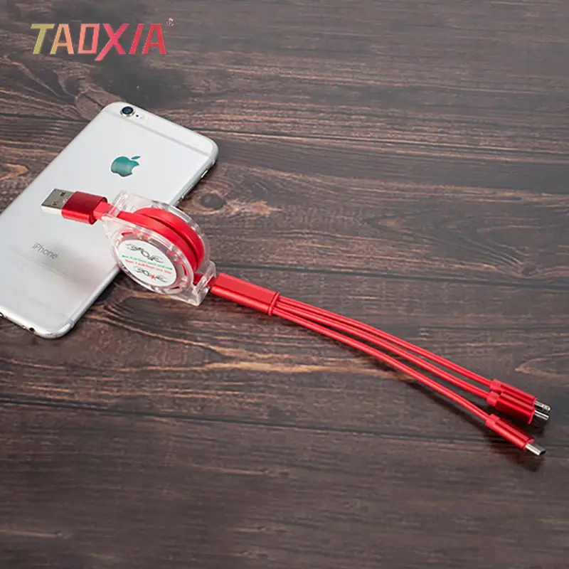 

3-in-1 Retractable 1m USB 2A Data Cable For IPhone Xs Max XR Android TYPE-C Fast Charging Multi-color Selection Microusb Line
