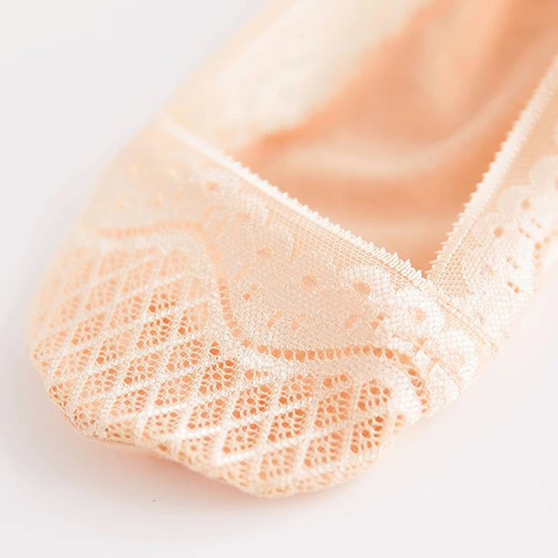 Летние женские кружевные носки Башмачки из силикагеля невидимые с хлопковой