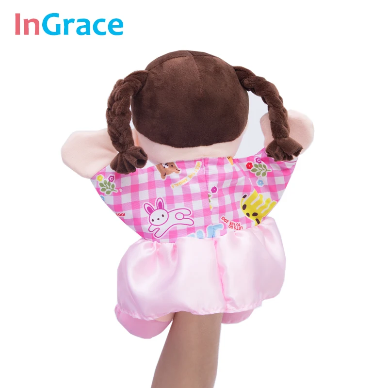 

InGrace brand cute boy and girl couple hand puppets for toddler early learning high quality plush puppet toy 30CM pink