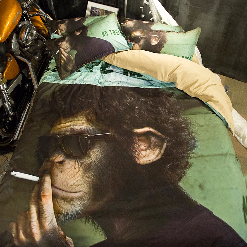 3D набор постельного белья с обезьянкой для курения без наполнителя двойной